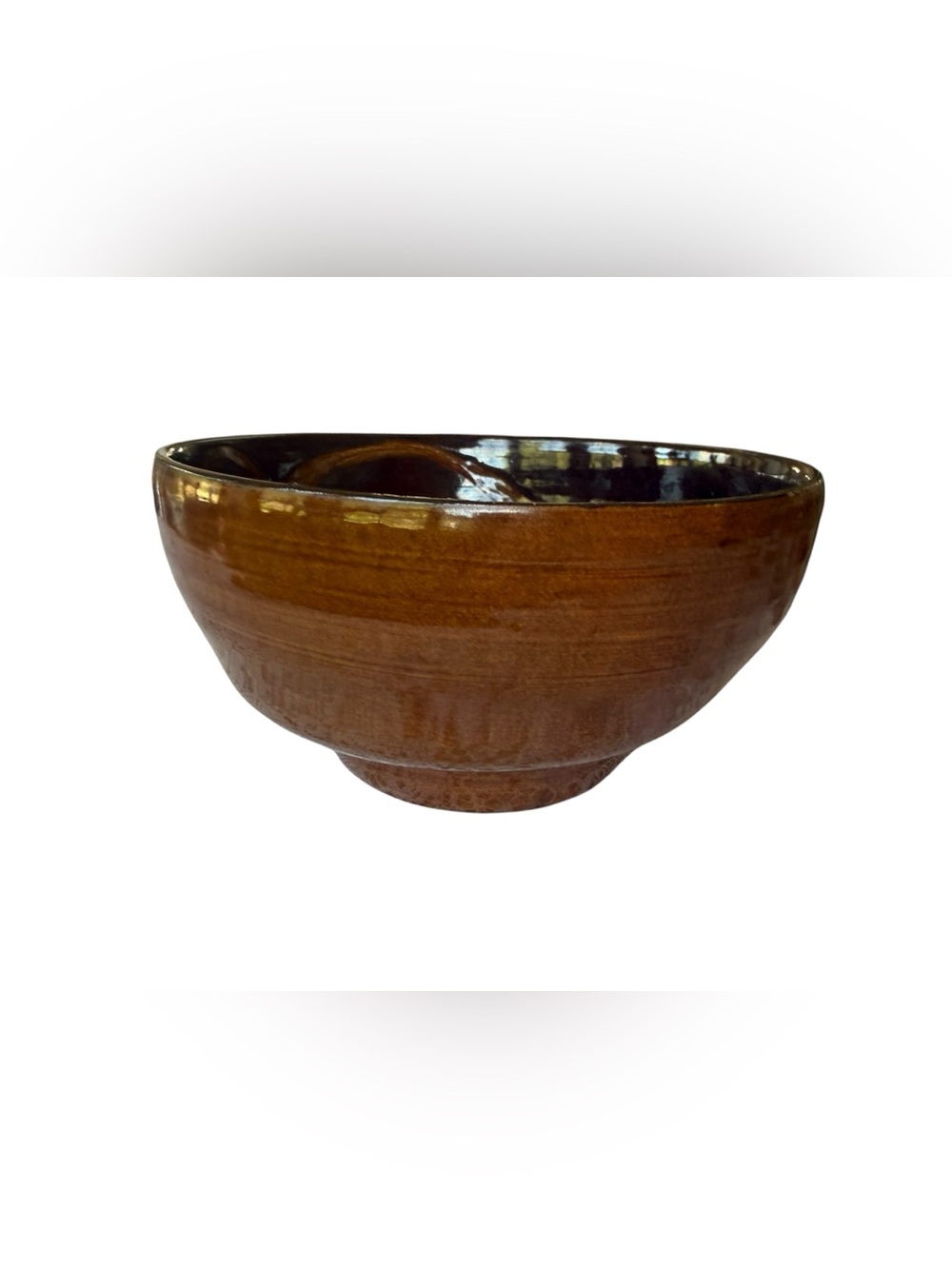 Signed Studio Pottery Stoneware Serving Bowl Handmade Brown Black 10”